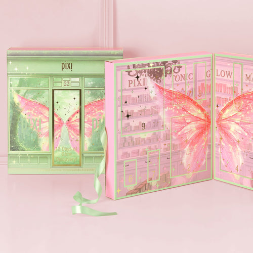 12 Days of Glow Discovery Calendar shown open and closed side-by-side on a pink background view 2