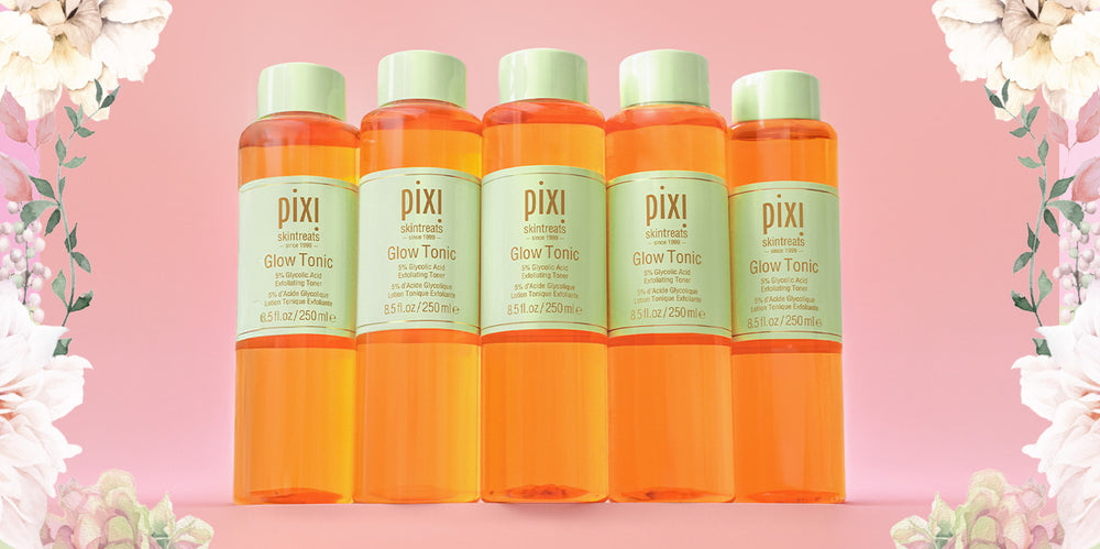 On-the-Glow Base in all shades on a pink background