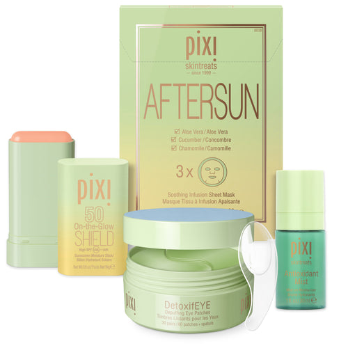 Festival Bundle featuring On-the-Glow SHIELD, AfterSun Sheet Masks, DetoxifEYE Patches, and Petite Antioxidant Mist view 1
