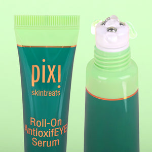 Pixi Roll-On AntioxidifEYE Serum packaging on a green background
