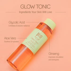 Glow Tonic Ingredients Your Skin will Love - Glycolic Acid, Aloe Vera, Ginseng - more detail in Ingredients section.